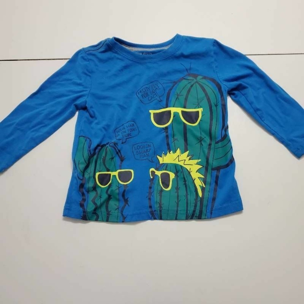 Okie Dokie Boys Graphic T-Shirt Blue Cactus Print Crew Neck Long Sleeve Tee 2T